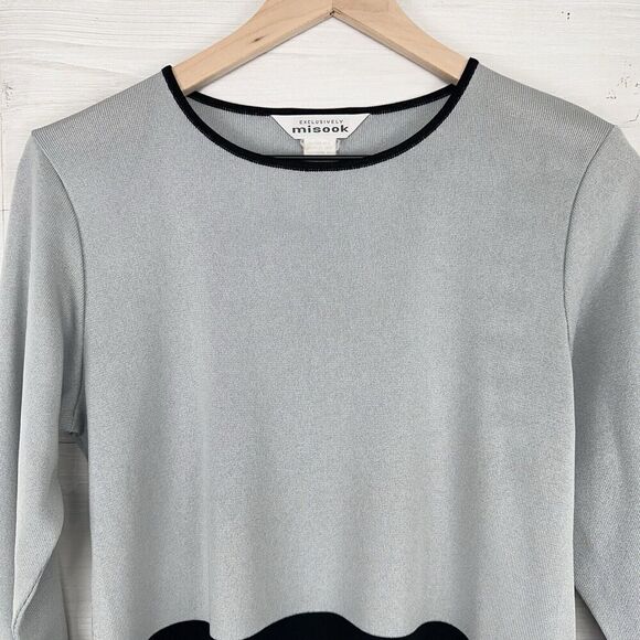 Exclusively Misook Knit Top Size Small Gray Black Long Sleeves Stretch Career - Picture 2 of 11